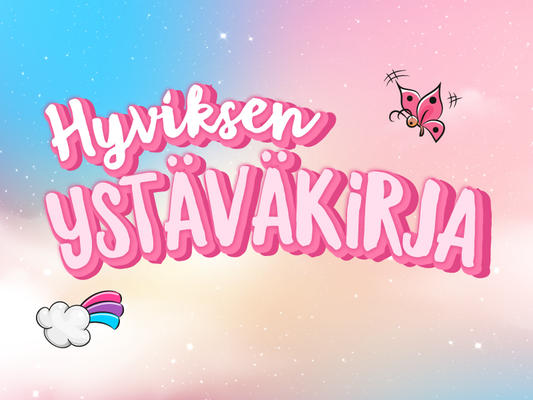 Hyviksen Ystäväkirjan logossa on pinkkiä ja muita pastellisävyjä