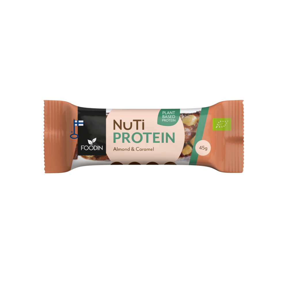 Foodin NUTI Luomu Pähkinäpatukka Protein, Almond & Caramel-Foodin-Hyvinvoinnin Tavaratalo