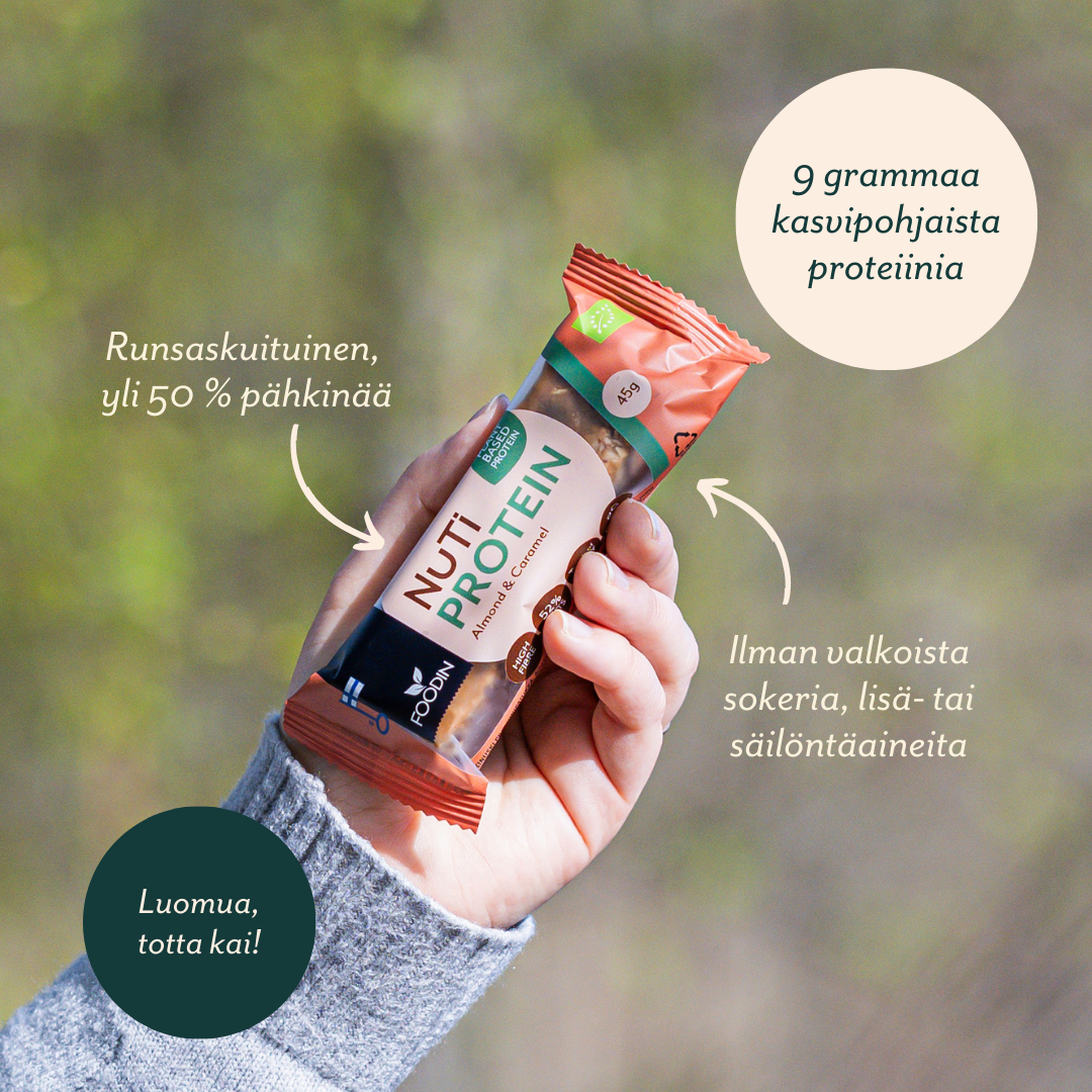 Foodin NUTI Luomu Pähkinäpatukka Protein, Almond & Caramel-Foodin-Hyvinvoinnin Tavaratalo