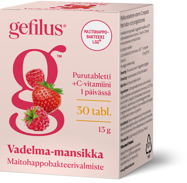 Gefilus + C Vadelma-Mansikka Maitohappobakteeri-Gefilus-Hyvinvoinnin Tavaratalo